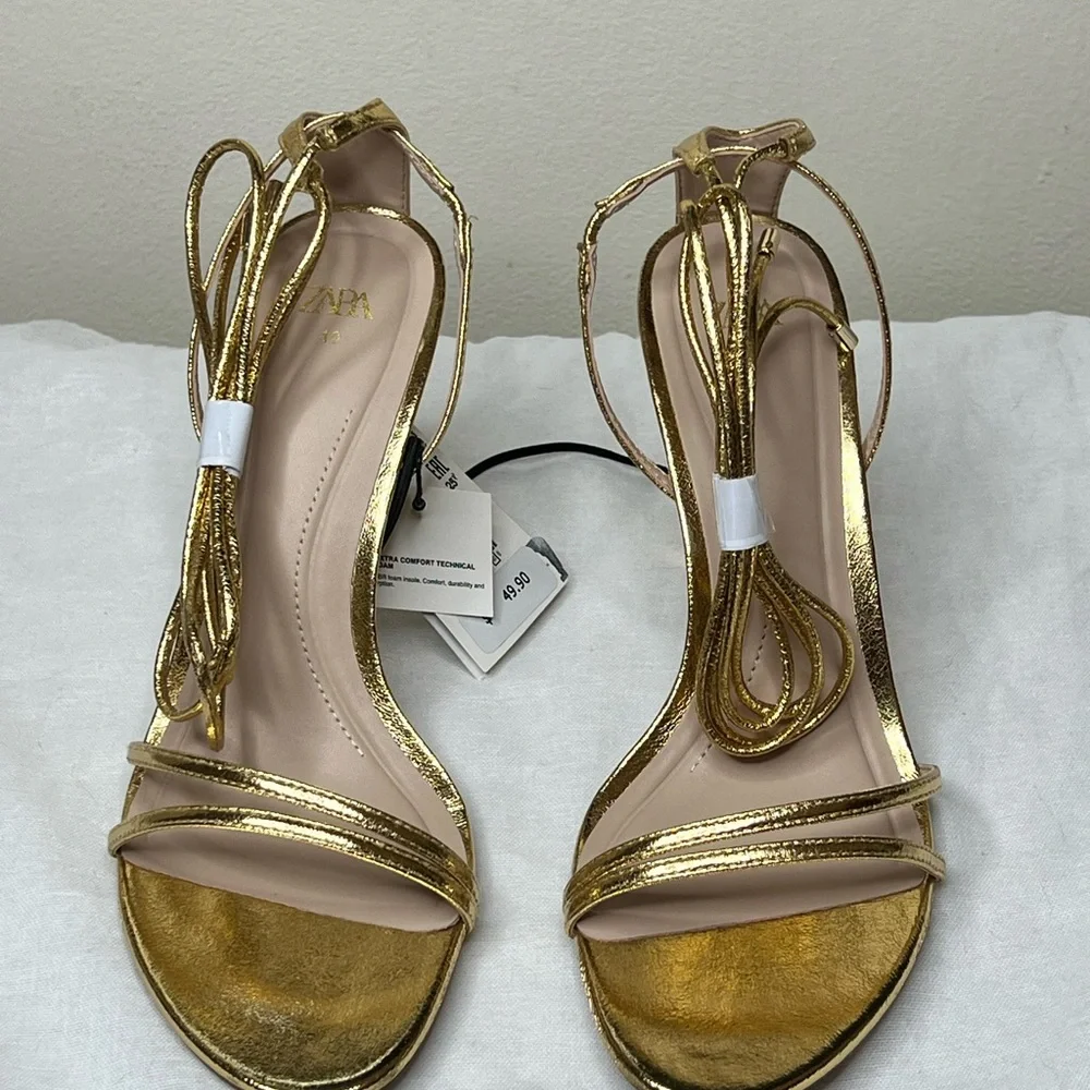 Zara Gold Lace up  Sandals - Picture 5 of 14